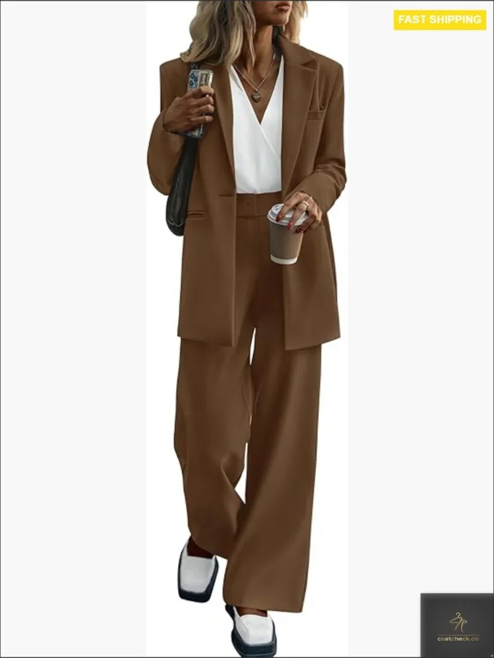 Oversized Blazer and Wide Leg Pantsuit 2 Piece Set Business Casual Office Wear